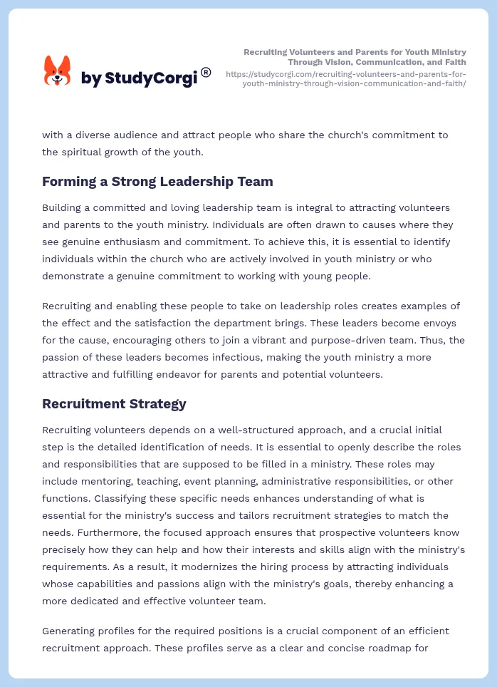 Recruiting Volunteers and Parents for Youth Ministry Through Vision, Communication, and Faith. Page 2