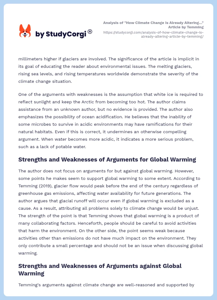 Analysis of "How Climate Change Is Already Altering…" Article by Temming. Page 2