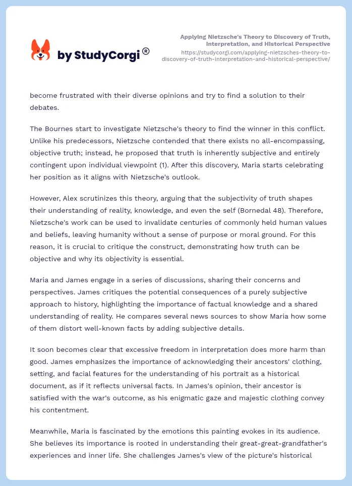 Applying Nietzsche's Theory to Discovery of Truth, Interpretation, and Historical Perspective. Page 2