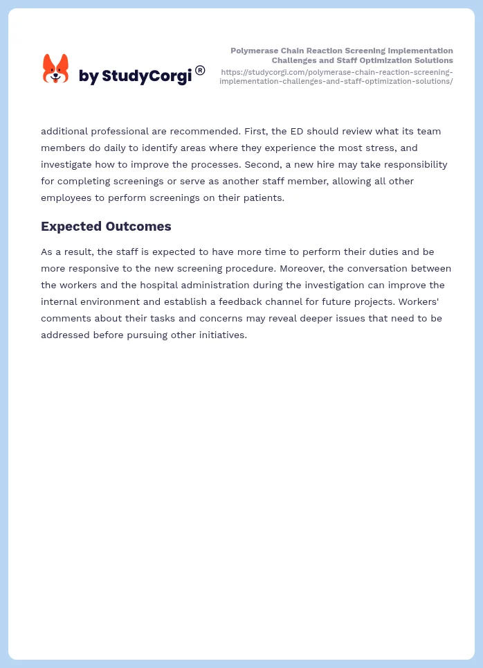 Polymerase Chain Reaction Screening Implementation Challenges and Staff Optimization Solutions. Page 2