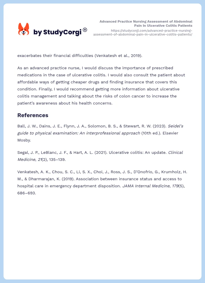 Advanced Practice Nursing Assessment of Abdominal Pain in Ulcerative Colitis Patients. Page 2