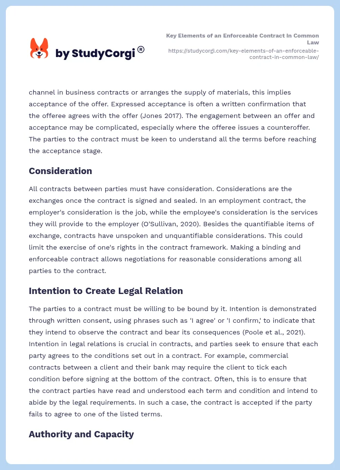 Key Elements of an Enforceable Contract in Common Law. Page 2