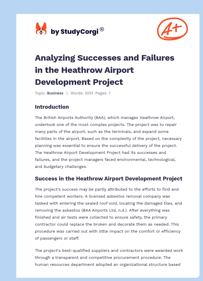 Analyzing Successes and Failures in the Heathrow Airport Development Project. Page 1