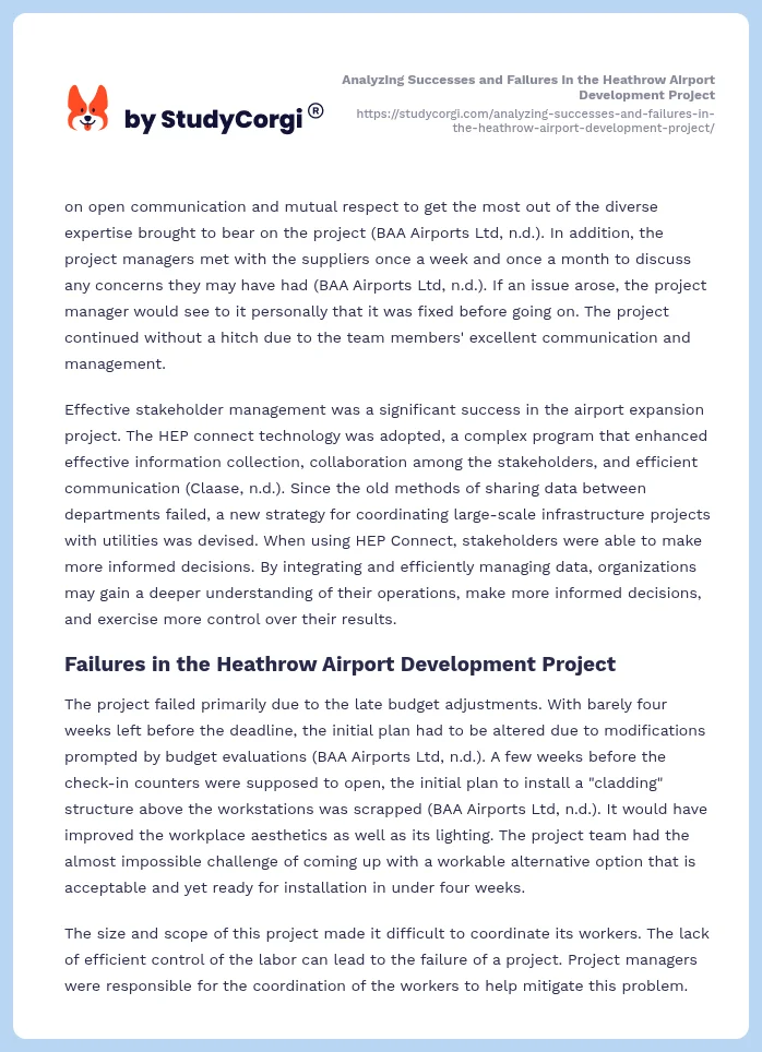 Analyzing Successes and Failures in the Heathrow Airport Development Project. Page 2