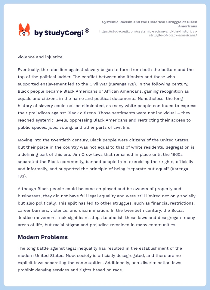 Systemic Racism and the Historical Struggle of Black Americans. Page 2