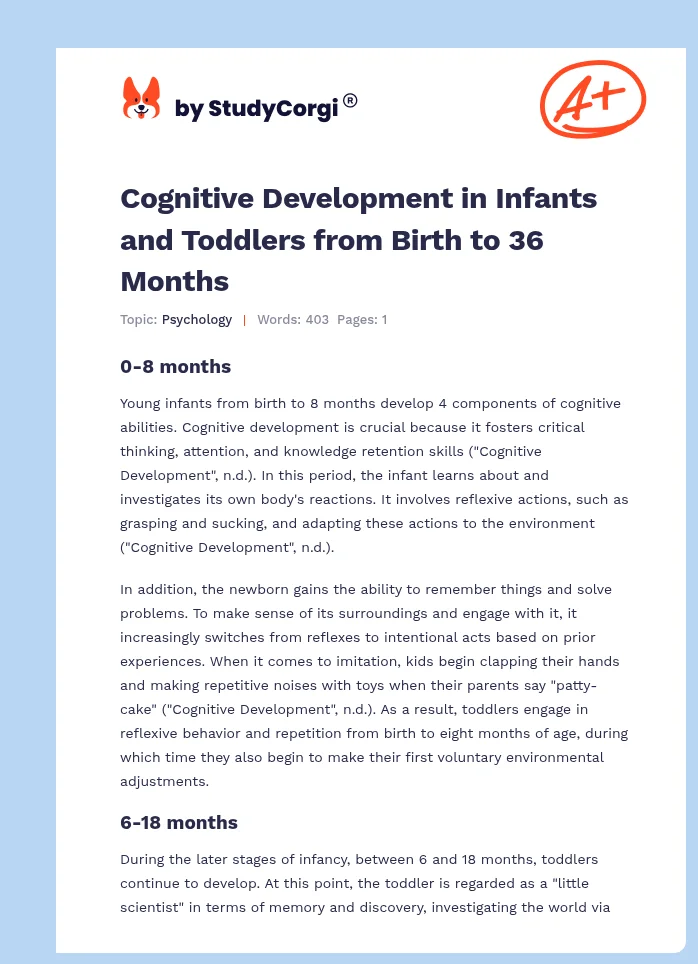 Cognitive Development in Infants and Toddlers from Birth to 36 Months. Page 1