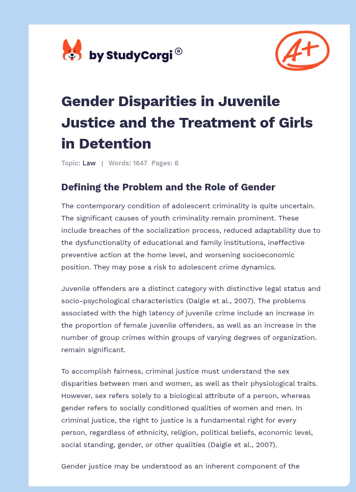 Gender Disparities in Juvenile Justice and the Treatment of Girls in Detention. Page 1
