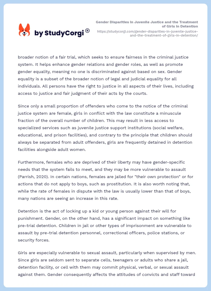 Gender Disparities in Juvenile Justice and the Treatment of Girls in Detention. Page 2