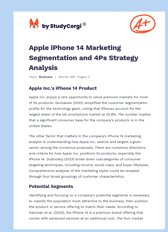 Apple iPhone 14 Marketing Segmentation and 4Ps Strategy Analysis. Page 1