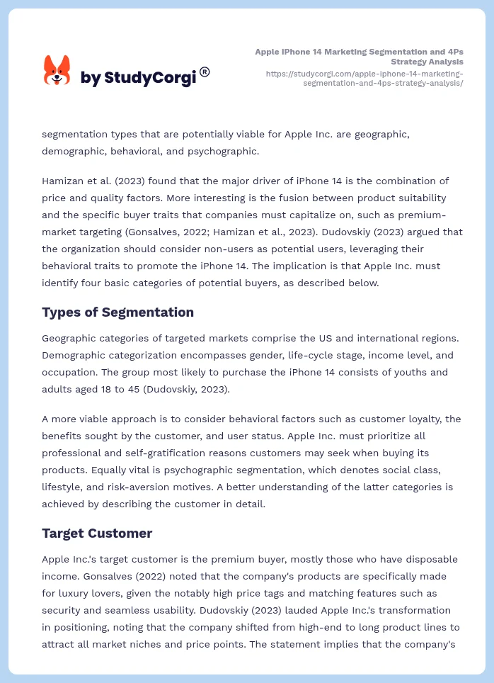 Apple iPhone 14 Marketing Segmentation and 4Ps Strategy Analysis. Page 2