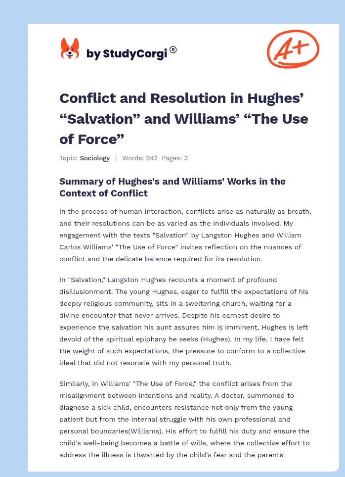 Conflict and Resolution in Hughes’ “Salvation” and Williams’ “The Use of Force”. Page 1