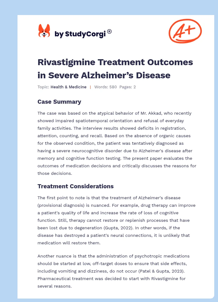 Rivastigmine Treatment Outcomes in Severe Alzheimer’s Disease. Page 1