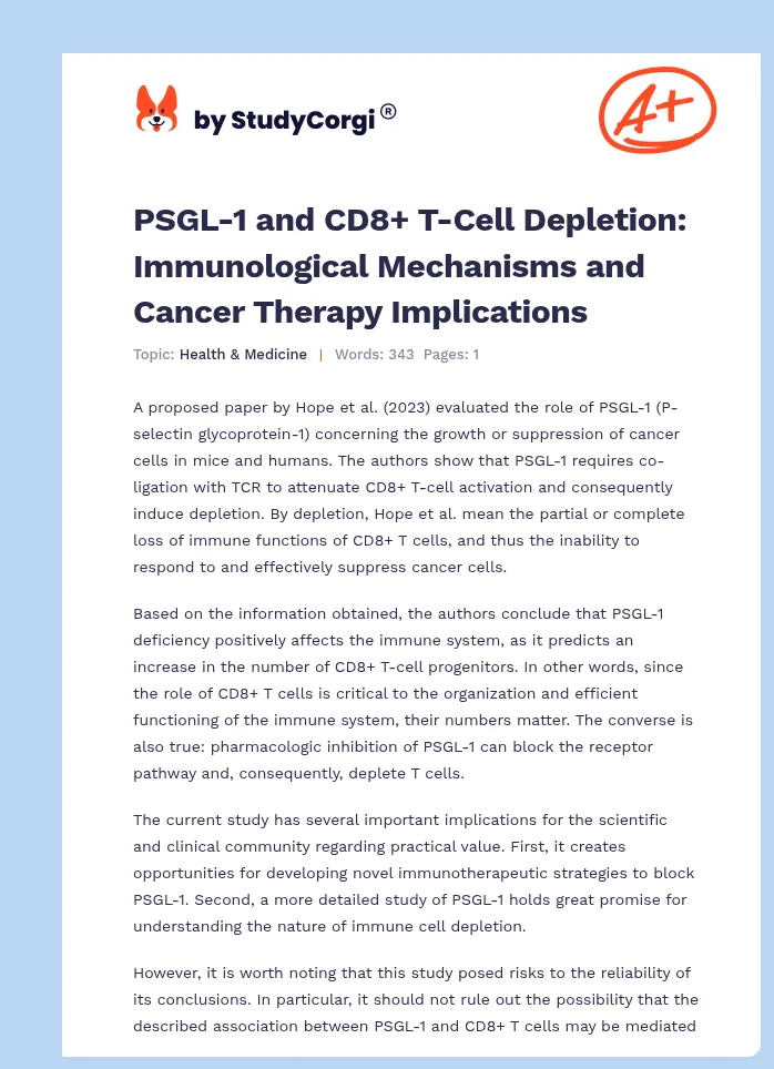 PSGL-1 and CD8+ T-Cell Depletion: Immunological Mechanisms and Cancer Therapy Implications. Page 1