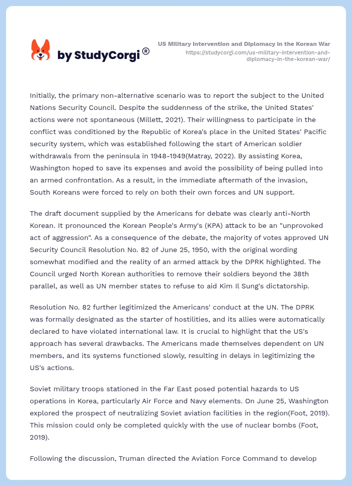 US Military Intervention and Diplomacy in the Korean War. Page 2