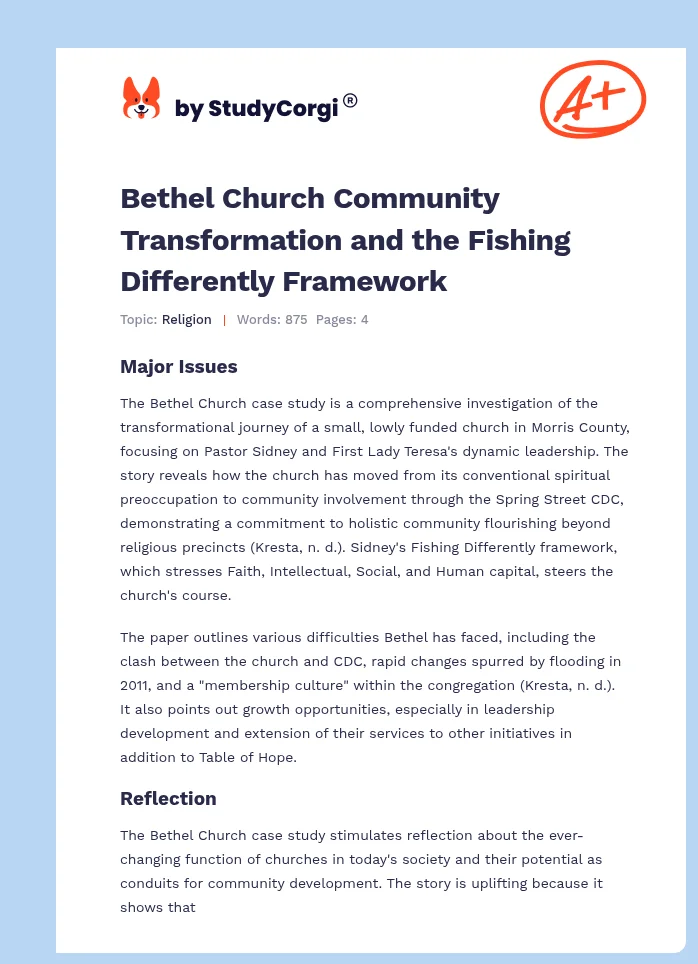 Bethel Church Community Transformation and the Fishing Differently Framework. Page 1