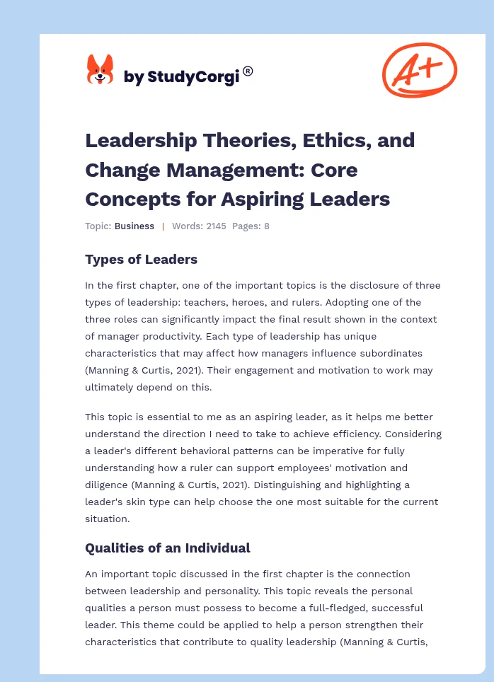 Leadership Theories, Ethics, and Change Management: Core Concepts for Aspiring Leaders. Page 1