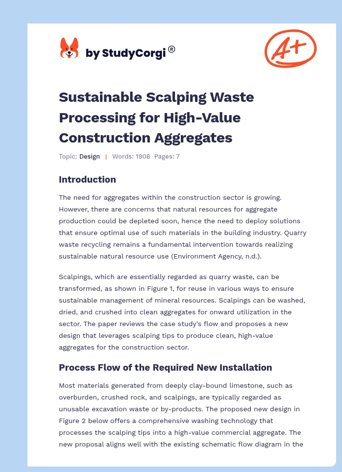Sustainable Scalping Waste Processing for High-Value Construction Aggregates. Page 1