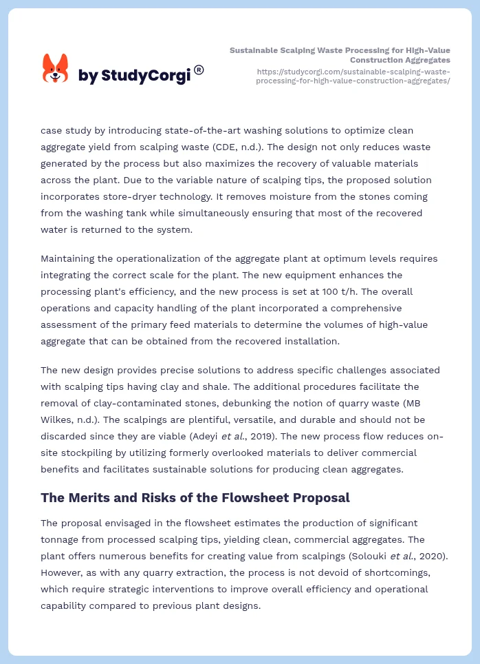 Sustainable Scalping Waste Processing for High-Value Construction Aggregates. Page 2