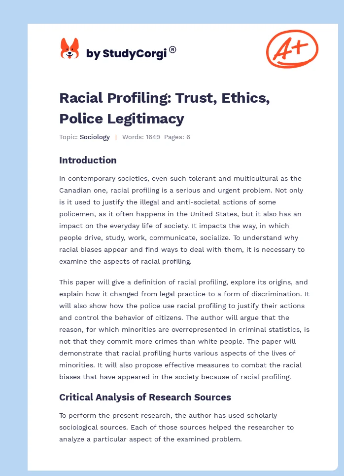 Racial Profiling: Trust, Ethics, Police Legitimacy. Page 1