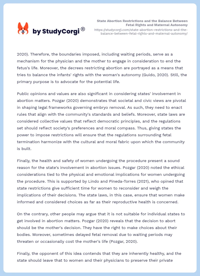 State Abortion Restrictions and the Balance Between Fetal Rights and Maternal Autonomy. Page 2