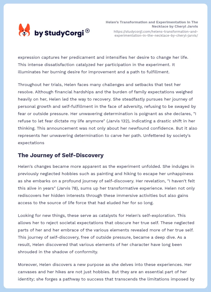 Helen’s Transformation and Experimentation in The Necklace by Cheryl Jarvis. Page 2