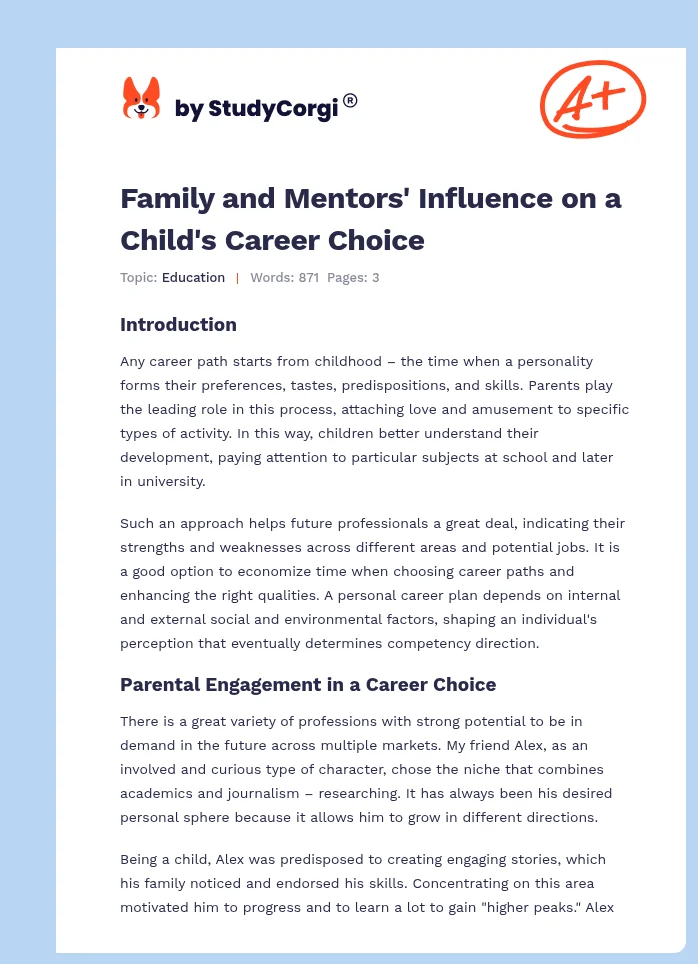 Family and Mentors' Influence on a Child's Career Choice. Page 1