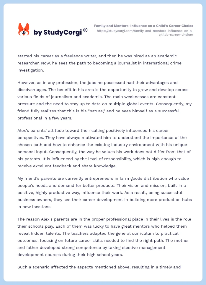 Family and Mentors' Influence on a Child's Career Choice. Page 2