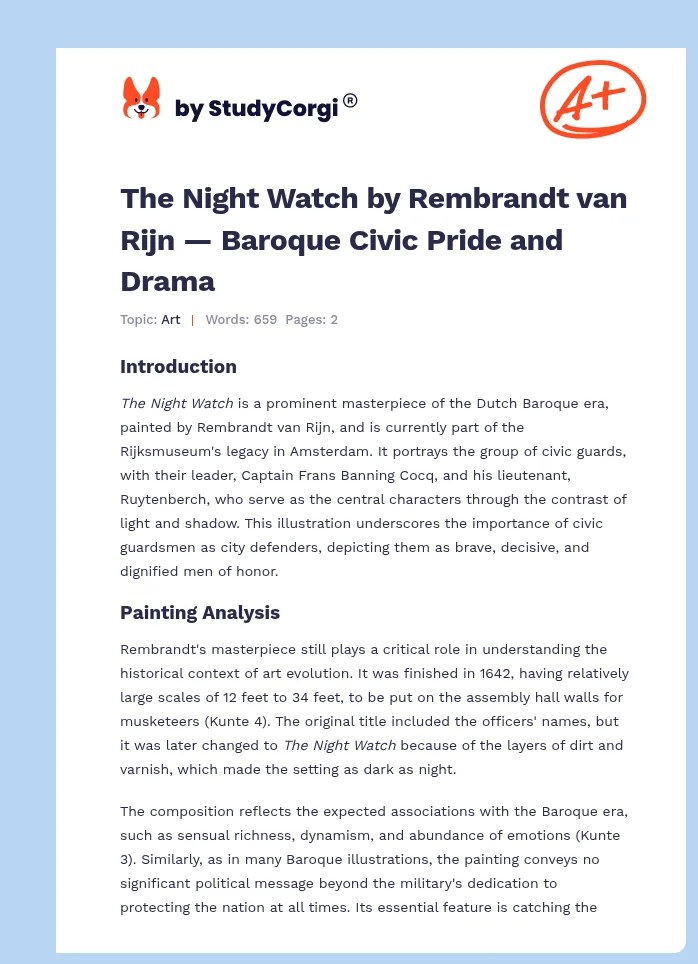 The Night Watch by Rembrandt van Rijn — Baroque Civic Pride and Drama. Page 1