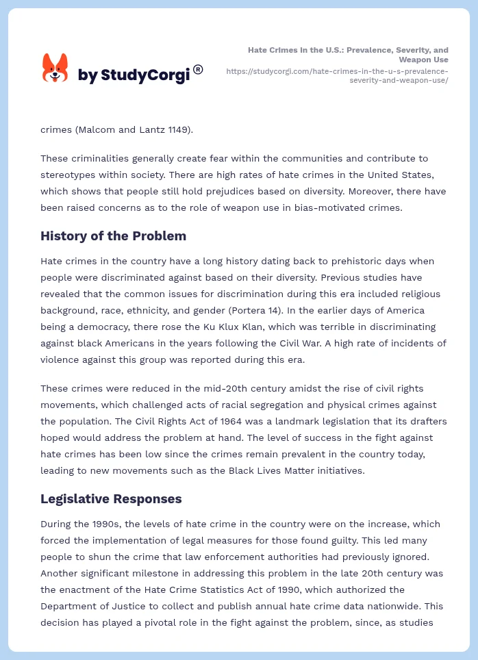 Hate Crimes in the U.S.: Prevalence, Severity, and Weapon Use. Page 2