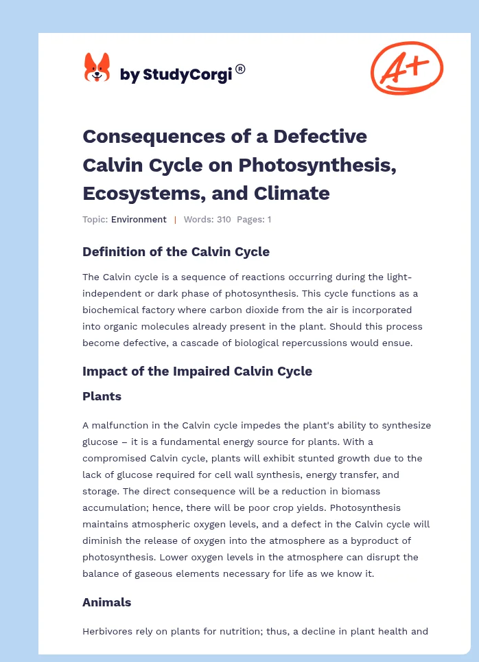 Consequences of a Defective Calvin Cycle on Photosynthesis, Ecosystems, and Climate. Page 1
