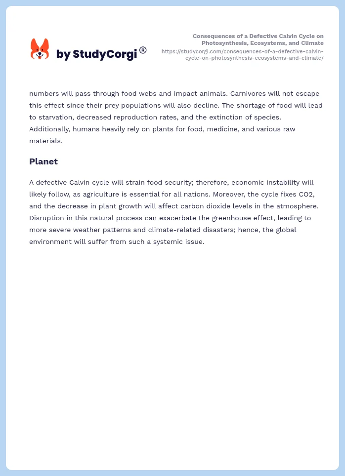 Consequences of a Defective Calvin Cycle on Photosynthesis, Ecosystems, and Climate. Page 2