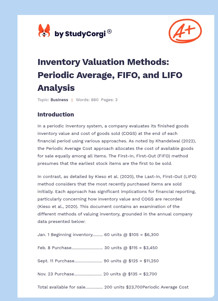 Inventory Valuation Methods: Periodic Average, FIFO, and LIFO Analysis. Page 1