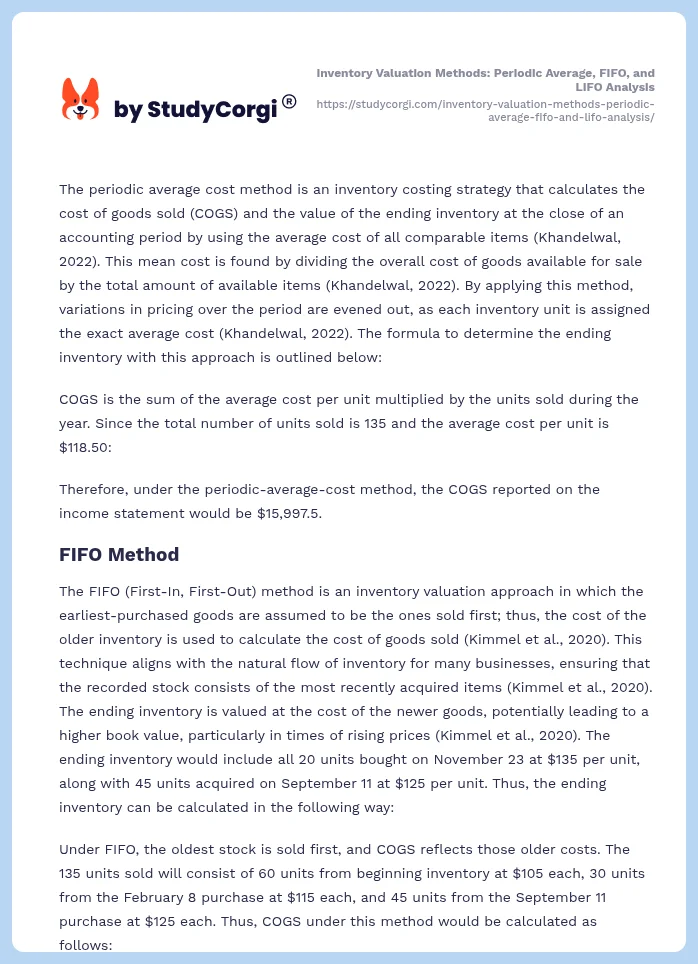 Inventory Valuation Methods: Periodic Average, FIFO, and LIFO Analysis. Page 2