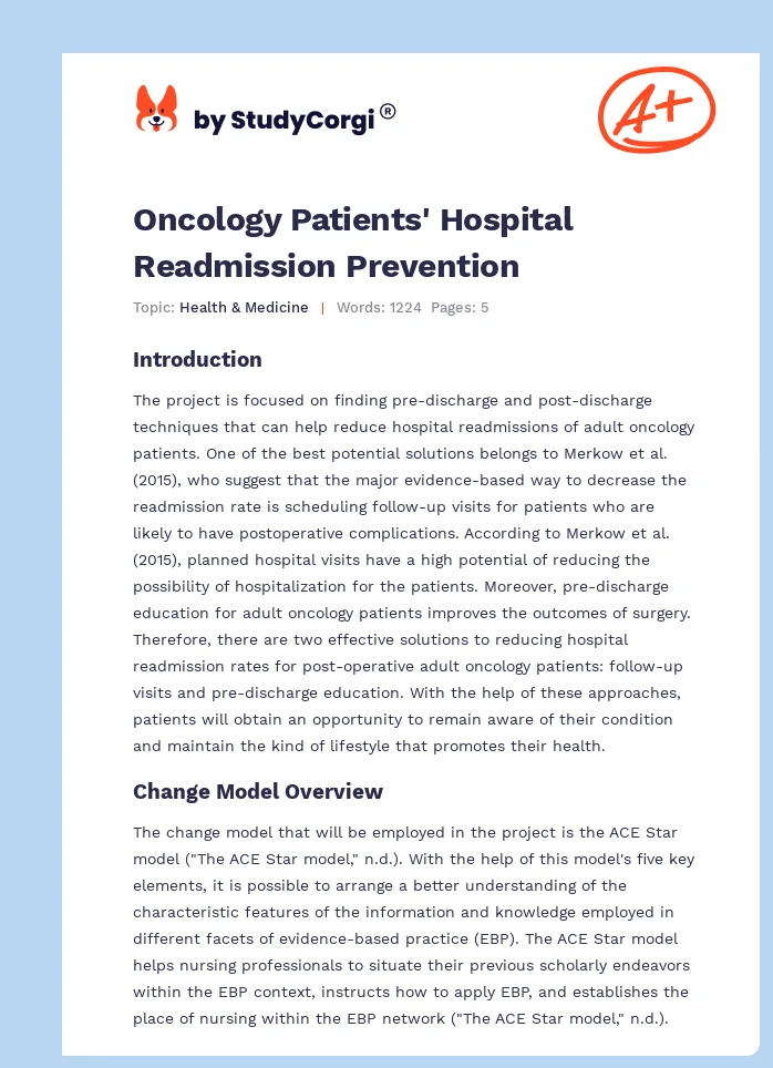 Oncology Patients' Hospital Readmission Prevention. Page 1