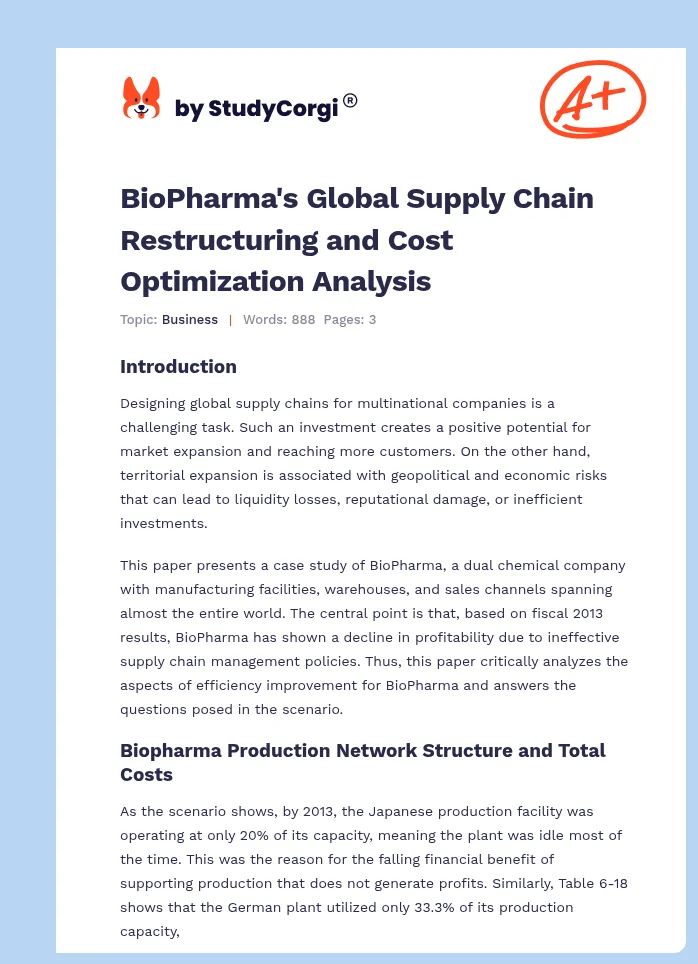 BioPharma's Global Supply Chain Restructuring and Cost Optimization Analysis. Page 1