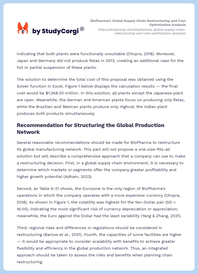 BioPharma's Global Supply Chain Restructuring and Cost Optimization Analysis. Page 2