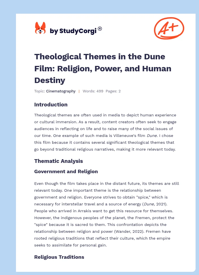 Theological Themes in the Dune Film: Religion, Power, and Human Destiny. Page 1