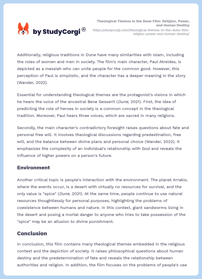 Theological Themes in the Dune Film: Religion, Power, and Human Destiny. Page 2