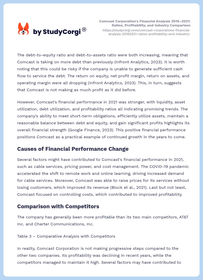 Comcast Corporation's Financial Analysis 2016–2021: Ratios, Profitability, and Industry Comparison. Page 2