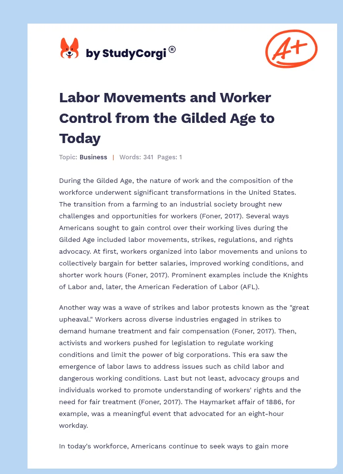 Labor Movements and Worker Control from the Gilded Age to Today. Page 1
