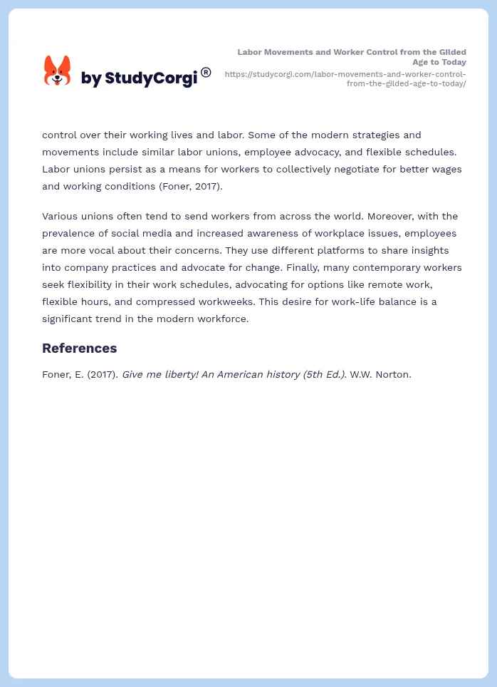 Labor Movements and Worker Control from the Gilded Age to Today. Page 2
