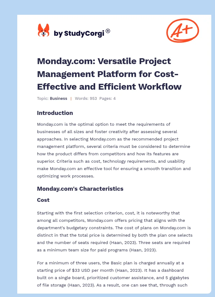 Monday.com: Versatile Project Management Platform for Cost-Effective and Efficient Workflow. Page 1