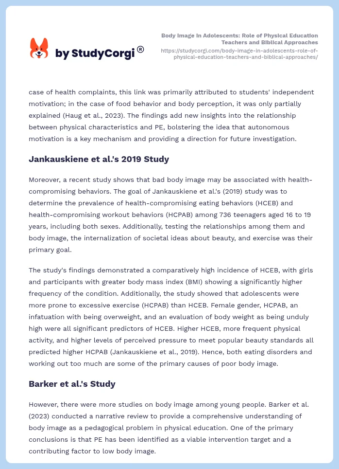 Body Image in Adolescents: Role of Physical Education Teachers and Biblical Approaches. Page 2