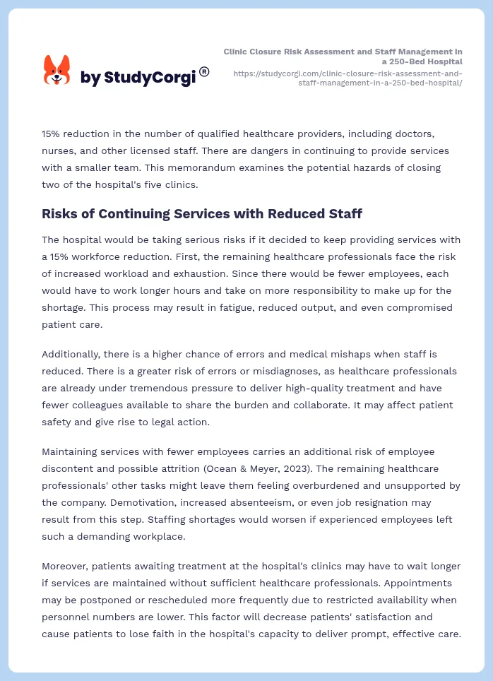 Clinic Closure Risk Assessment and Staff Management in a 250-Bed Hospital. Page 2