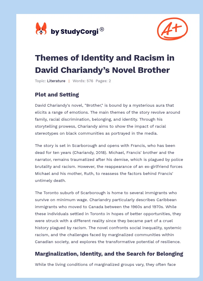 Themes of Identity and Racism in David Chariandy’s Novel Brother. Page 1