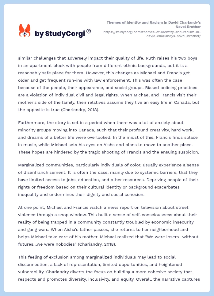Themes of Identity and Racism in David Chariandy’s Novel Brother. Page 2