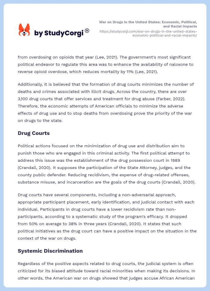 War on Drugs in the United States: Economic, Political, and Racial Impacts. Page 2