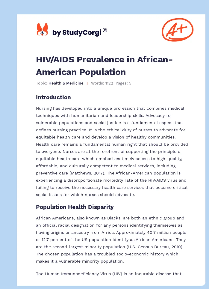 HIV/AIDS Prevalence in African-American Population. Page 1