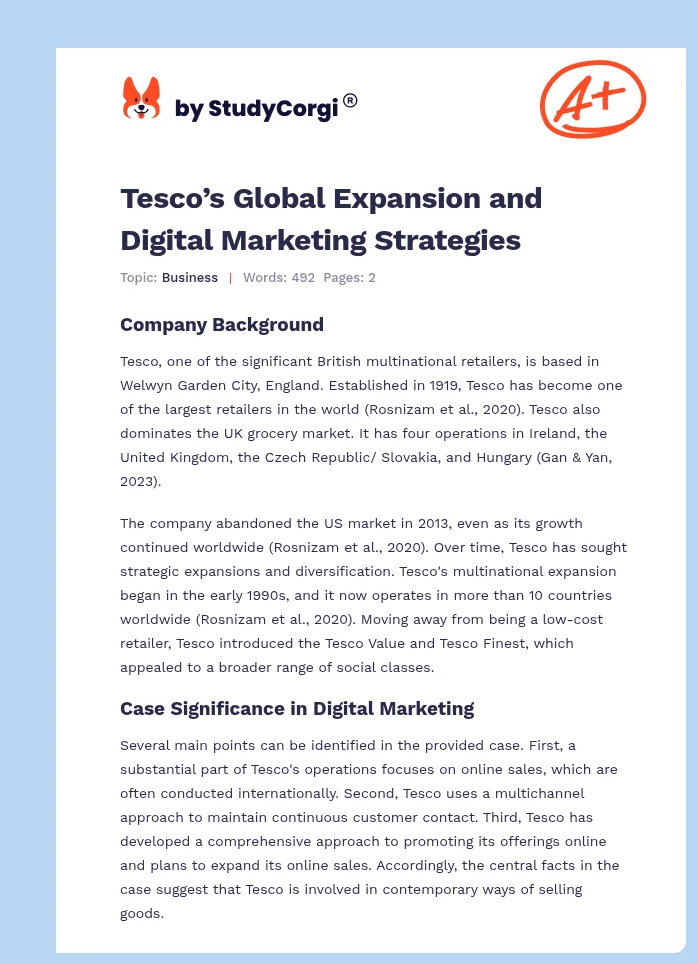Tesco’s Global Expansion and Digital Marketing Strategies. Page 1