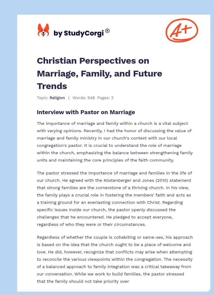 Christian Perspectives on Marriage, Family, and Future Trends. Page 1